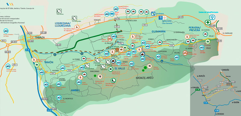 Plano de localización de la Vía Verde del Ferrocarril Estratégico de Carreño