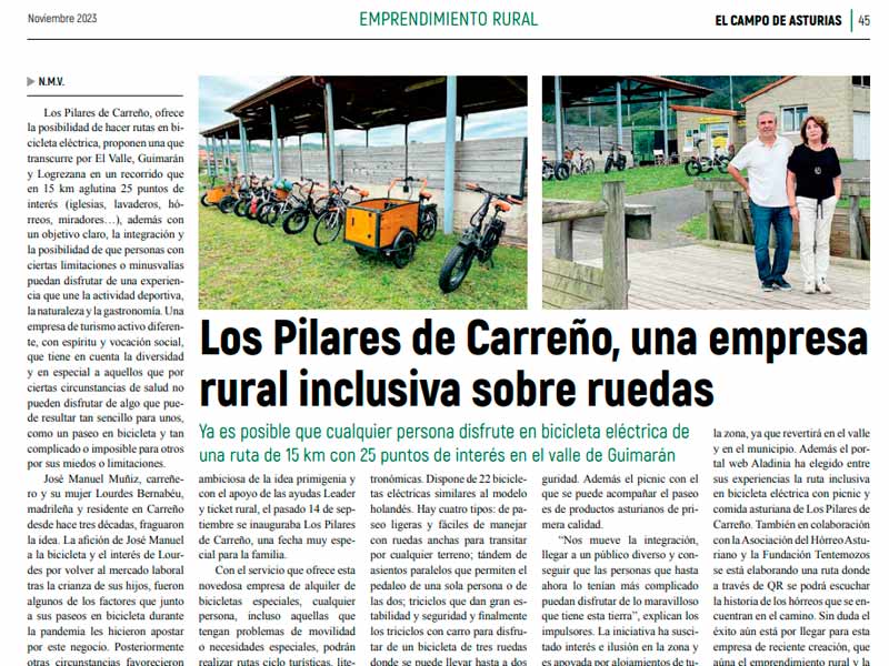 Los Pilares de Carreño en el periódico El Campo de Asturias