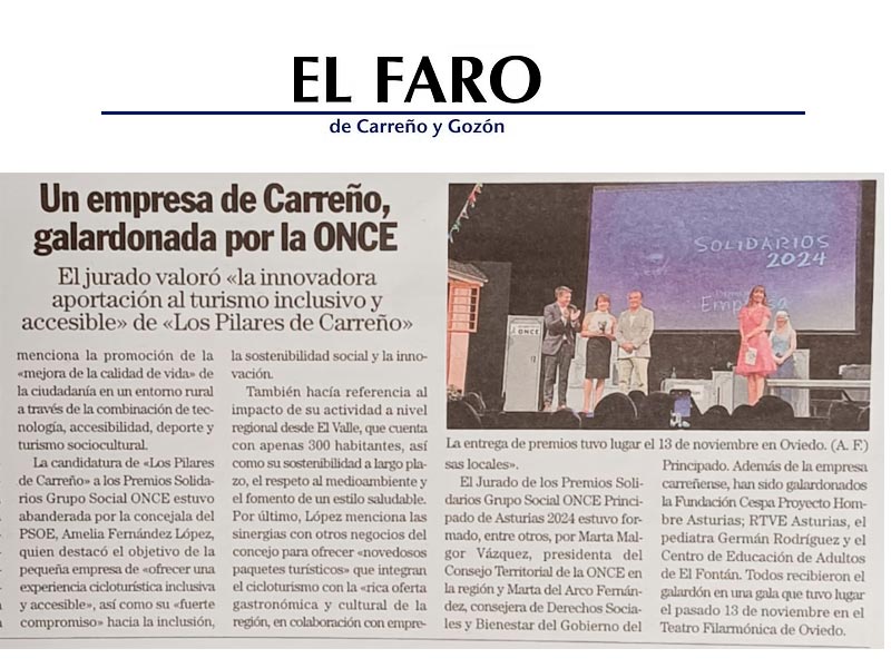 Noticia sobre Los Pilares de Carreño en el Faro de Carreño